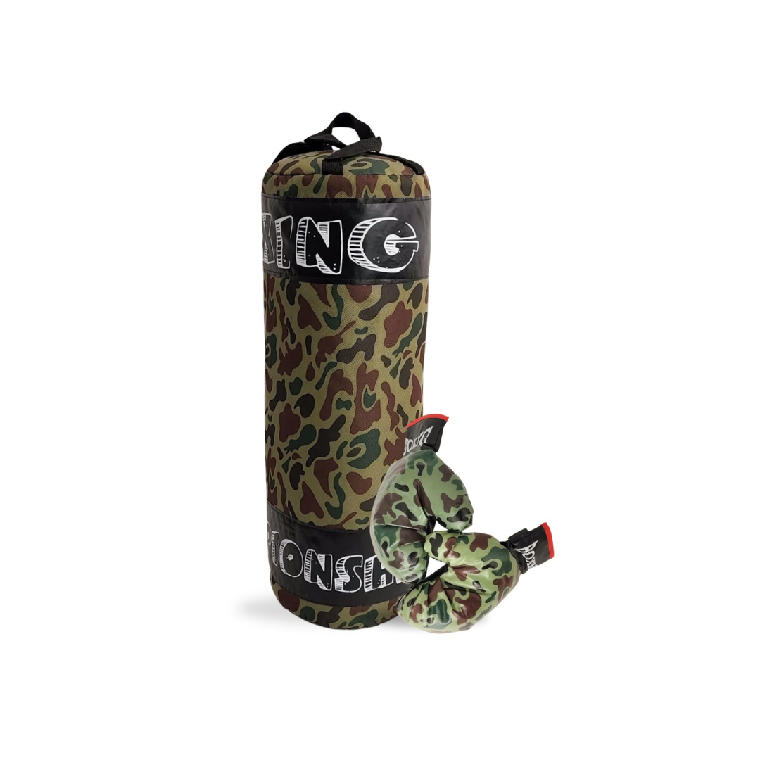 Bolsa Boxeo Infantil 50cm Con Guantes Camuflado Militar Niño